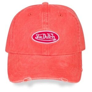 Von Dutch Distressed Denim Adjustable Dad Cap in Orange NWT
